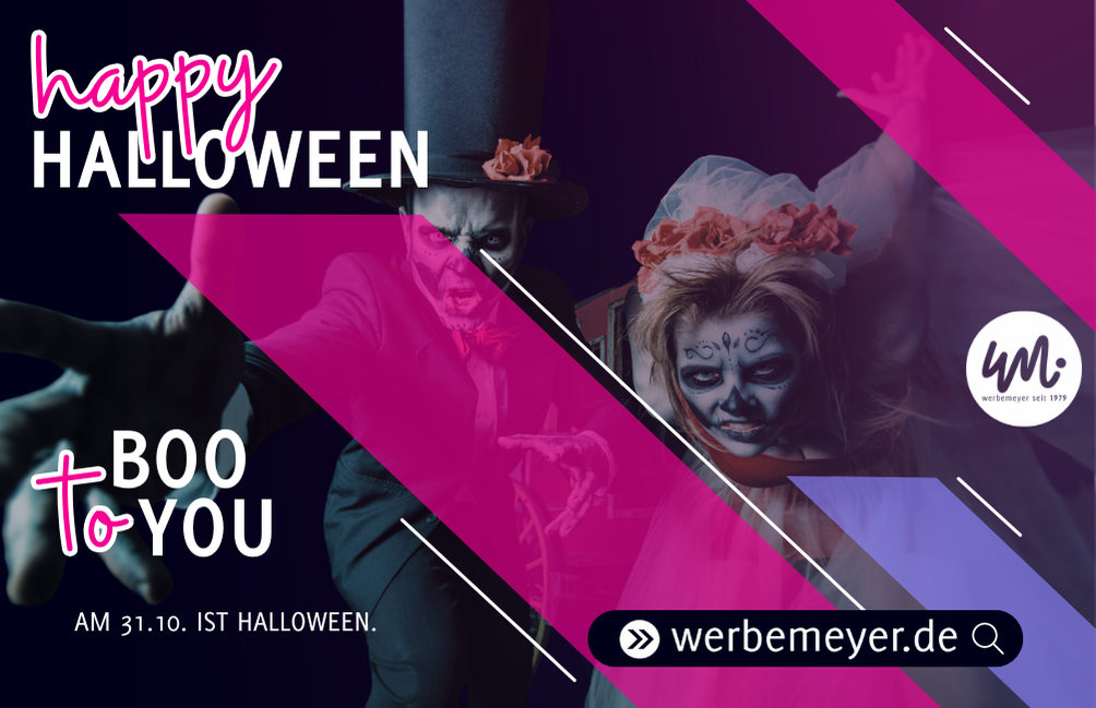 Halloween ist bald. Infobanner mit zwei Zombis und dem Text BOO to YOU.